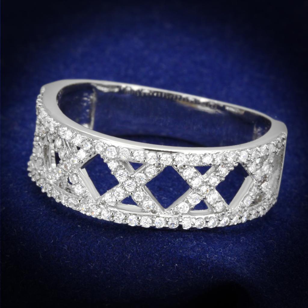 TS354 - Rhodium 925 Sterling Silver Ring with AAA Grade CZ in Clear