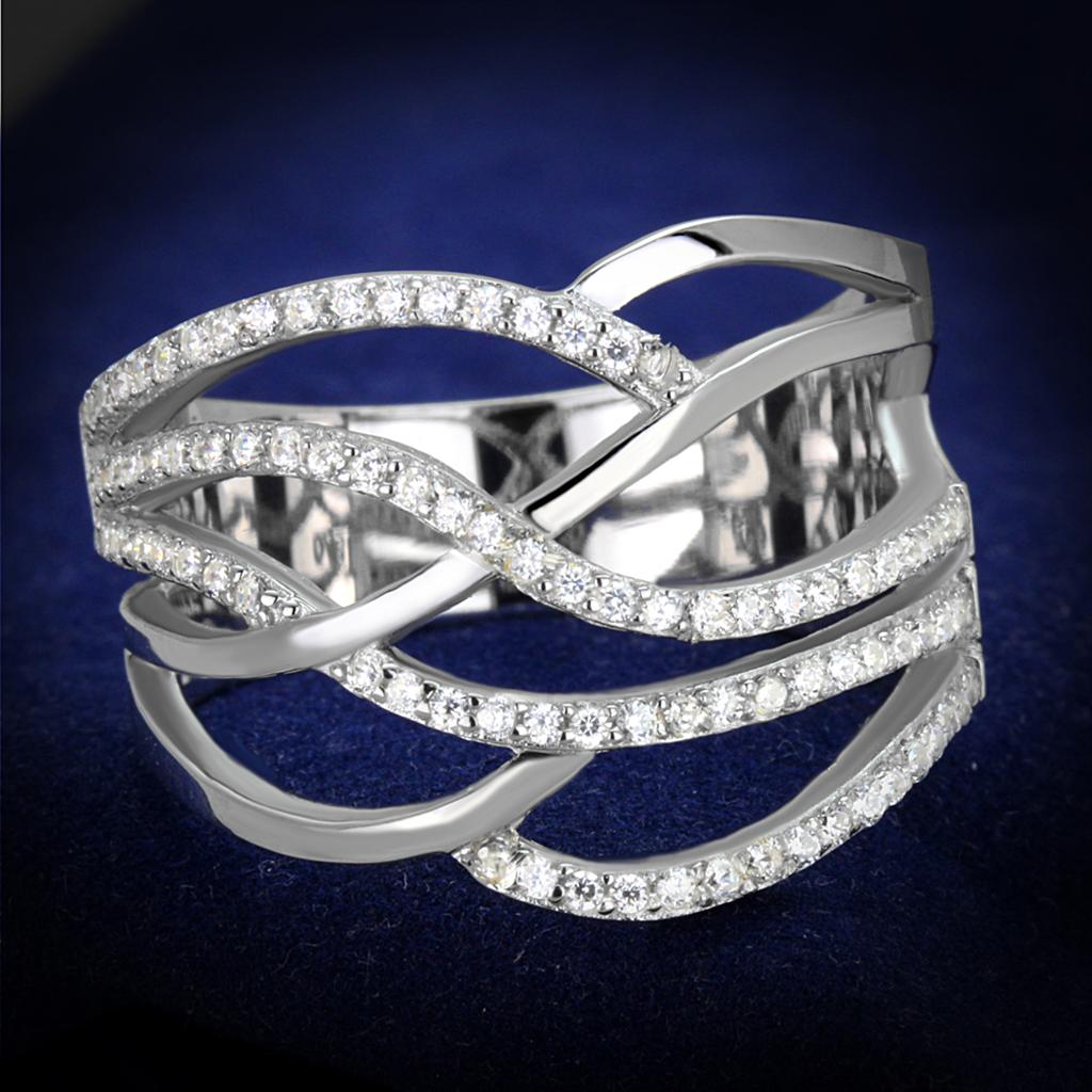 TS357 - Rhodium 925 Sterling Silver Ring with AAA Grade CZ in Clear