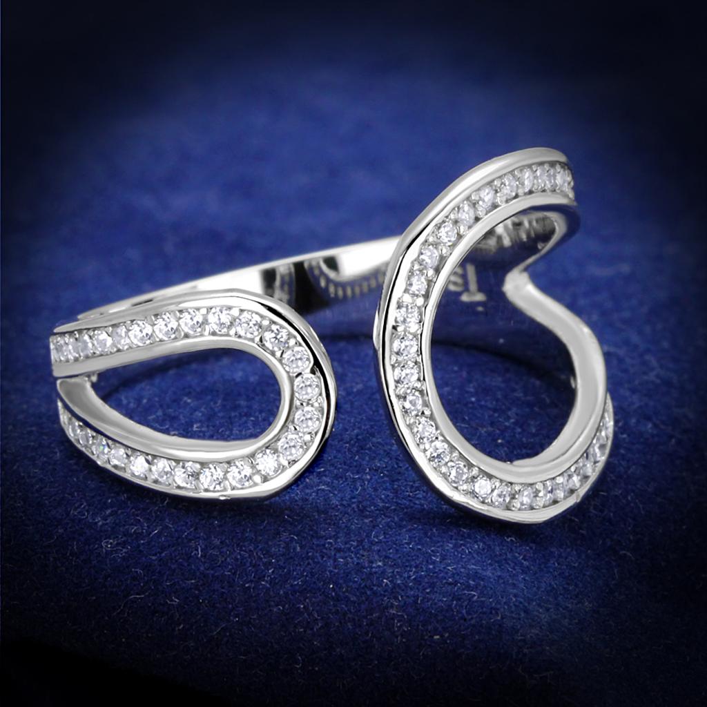 TS359 - Rhodium 925 Sterling Silver Ring with AAA Grade CZ in Clear