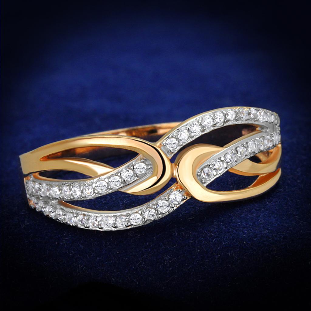 TS361 - Rose Gold + Rhodium 925 Sterling Silver Ring with AAA Grade CZ in Clear