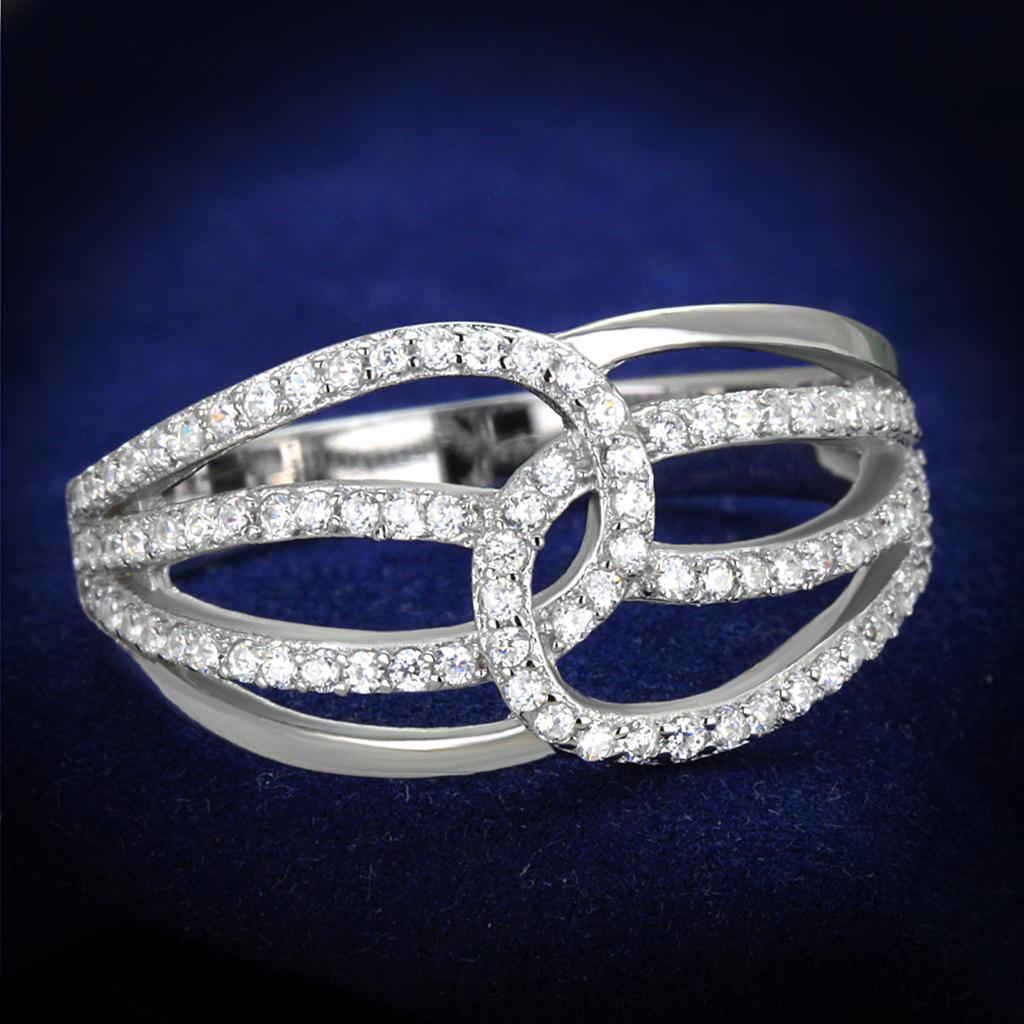 TS363 - Rhodium 925 Sterling Silver Ring with AAA Grade CZ in Clear
