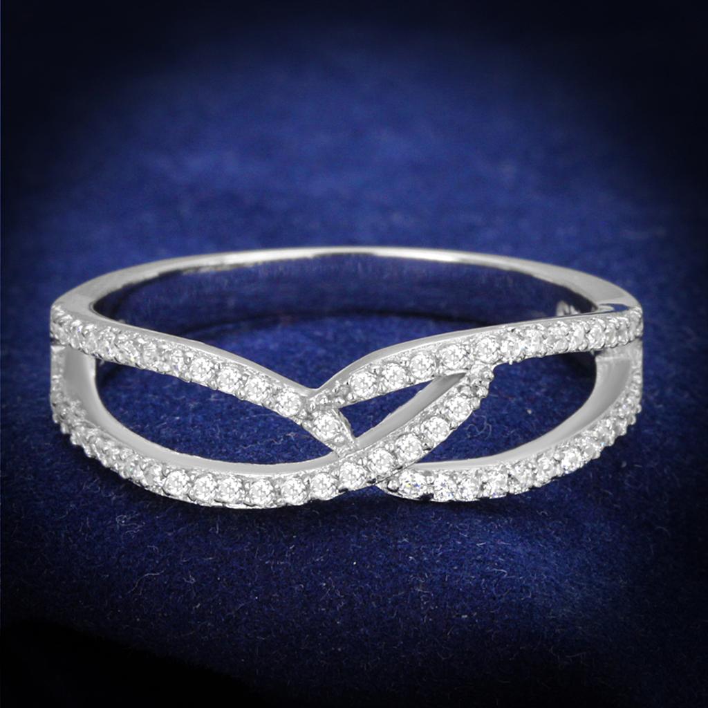 TS365 - Rhodium 925 Sterling Silver Ring with AAA Grade CZ in Clear