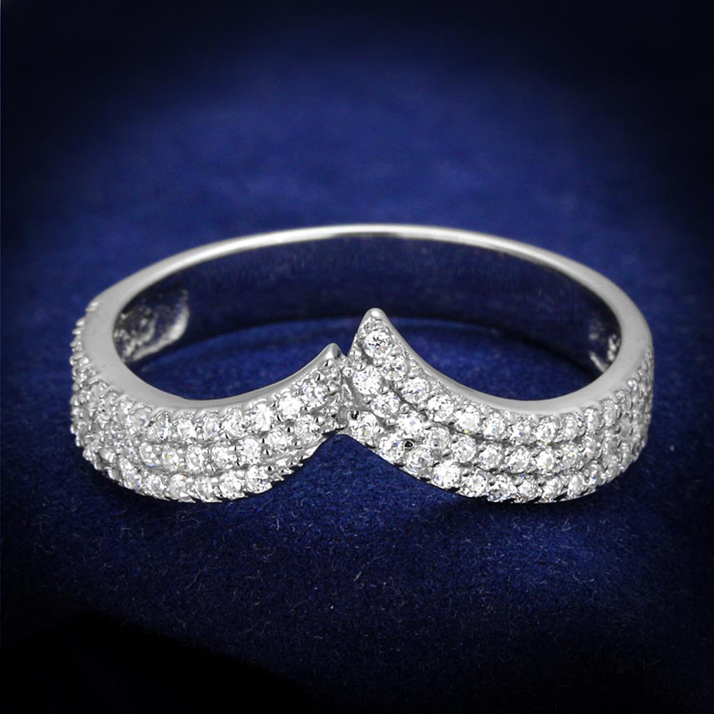 TS366 - Rhodium 925 Sterling Silver Ring with AAA Grade CZ in Clear