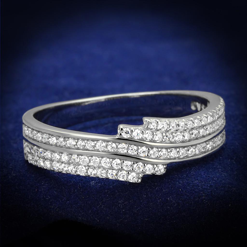 TS367 - Rhodium 925 Sterling Silver Ring with AAA Grade CZ in Clear