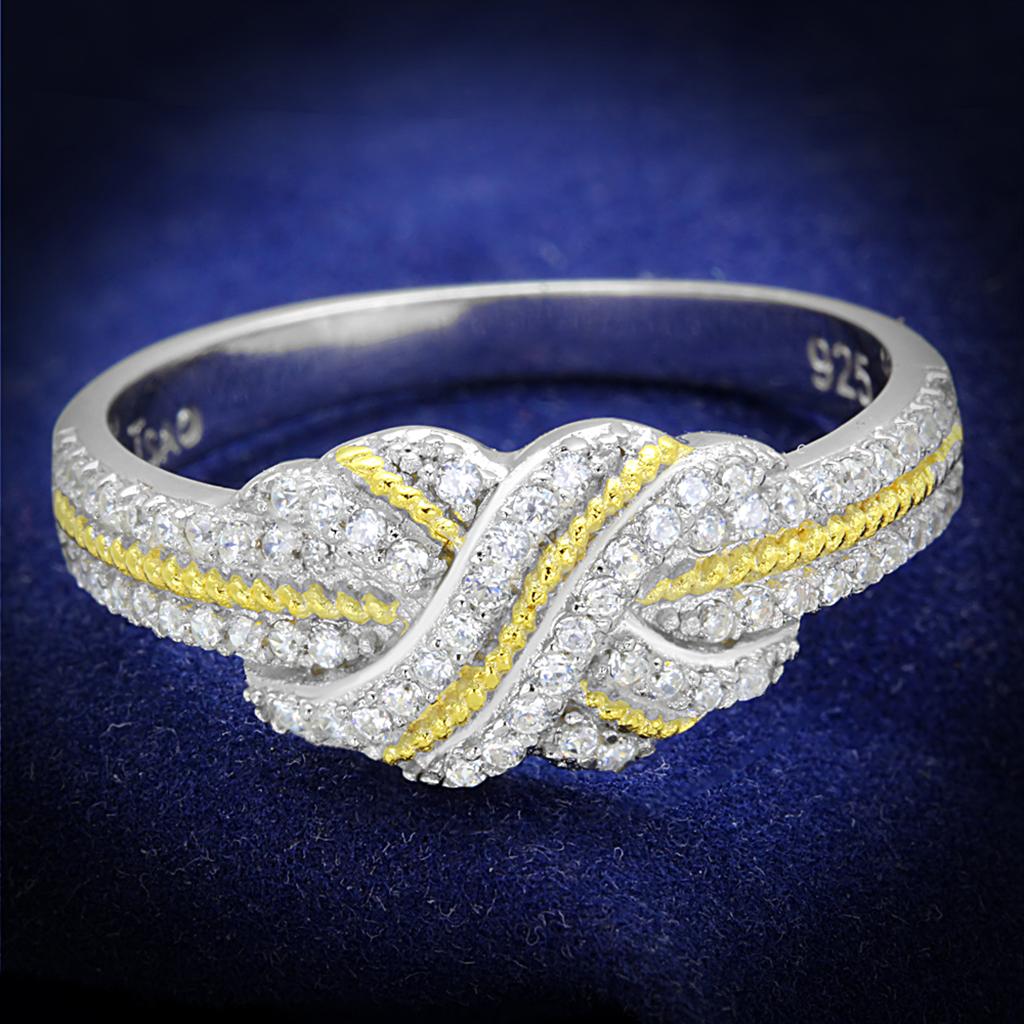 TS370 - Reverse Two-Tone 925 Sterling Silver Ring with AAA Grade CZ in Clear