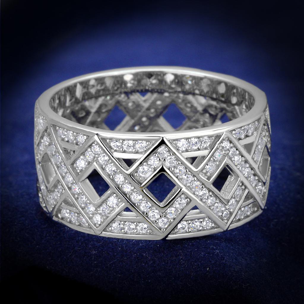 TS372 - Rhodium 925 Sterling Silver Ring with AAA Grade CZ in Clear