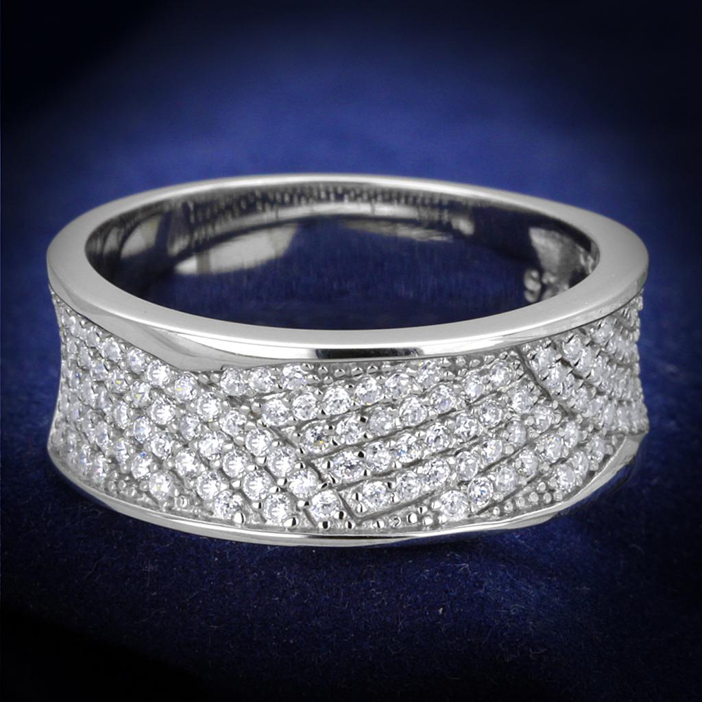 TS376 - Rhodium 925 Sterling Silver Ring with AAA Grade CZ in Clear