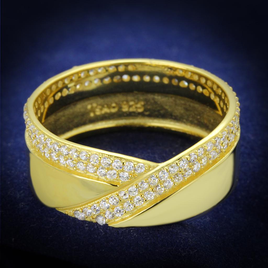 TS380 - Gold 925 Sterling Silver Ring with AAA Grade CZ in Clear