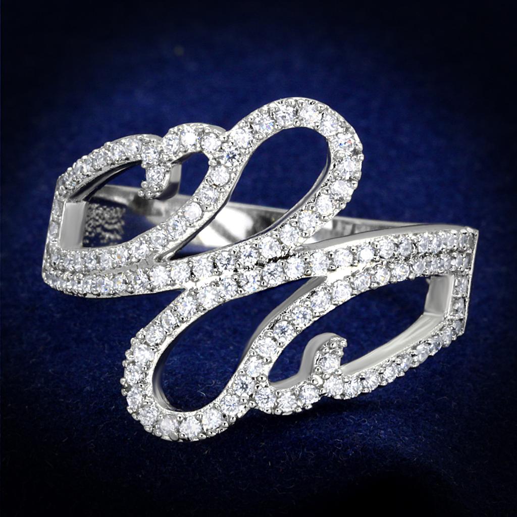 TS383 - Rhodium 925 Sterling Silver Ring with AAA Grade CZ in Clear