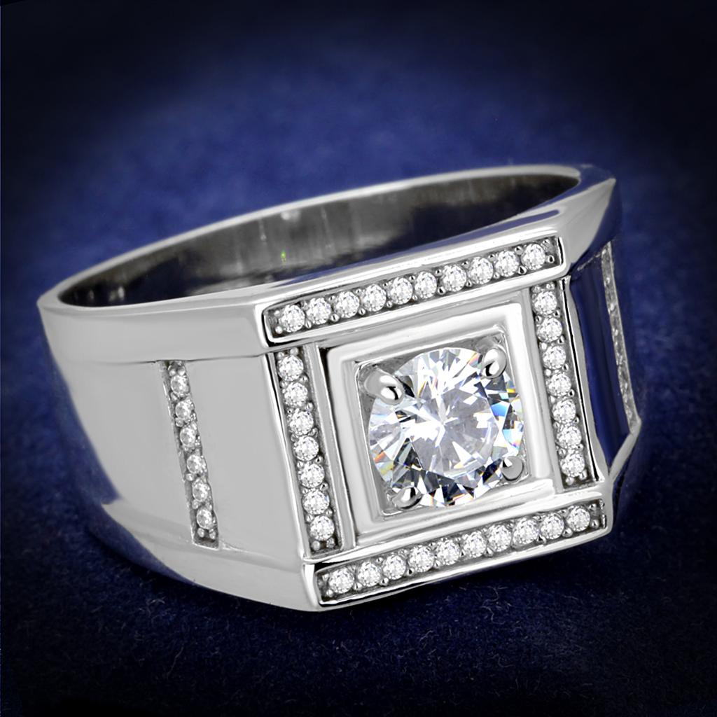 TS386 - Rhodium 925 Sterling Silver Ring with AAA Grade CZ in Clear