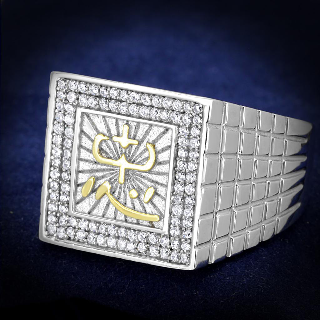 TS389 - Gold+Rhodium 925 Sterling Silver Ring with AAA Grade CZ in Clear