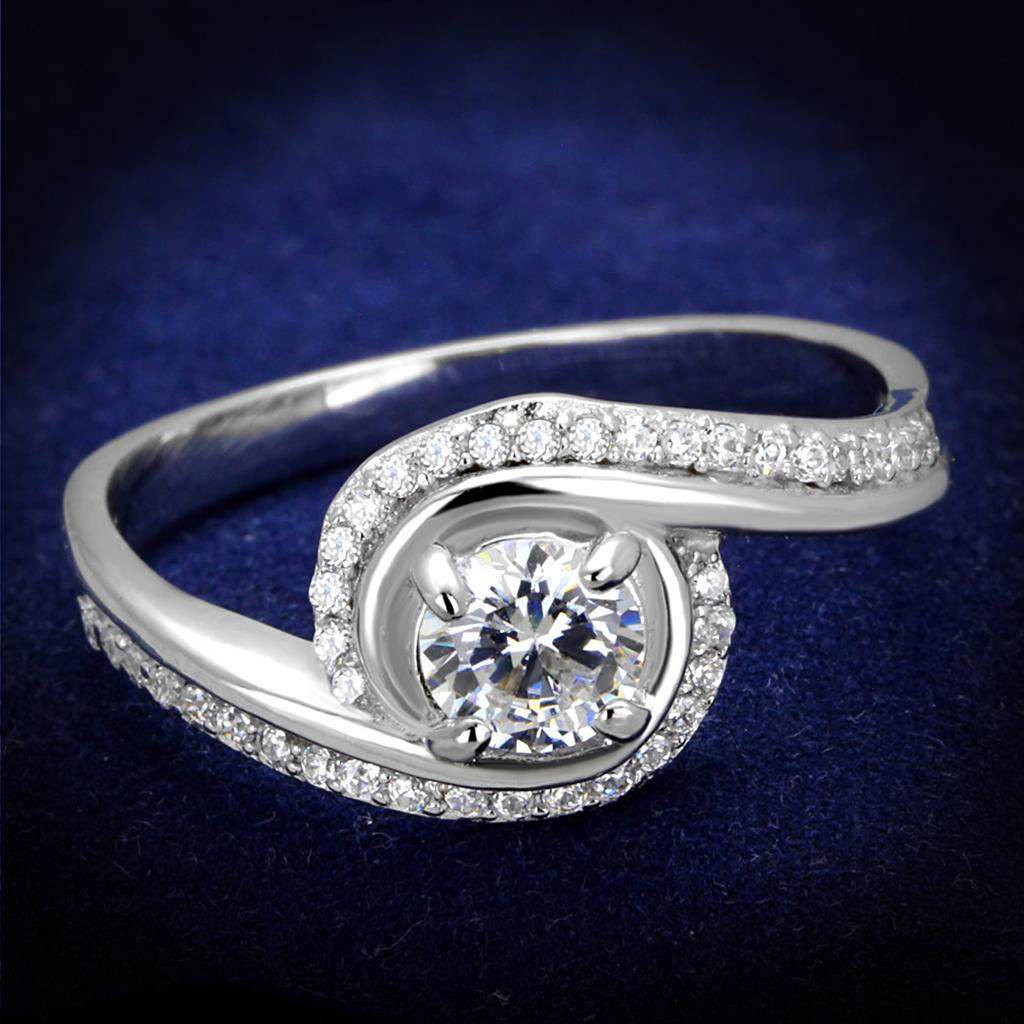 TS397 - Rhodium 925 Sterling Silver Ring with AAA Grade CZ in Clear