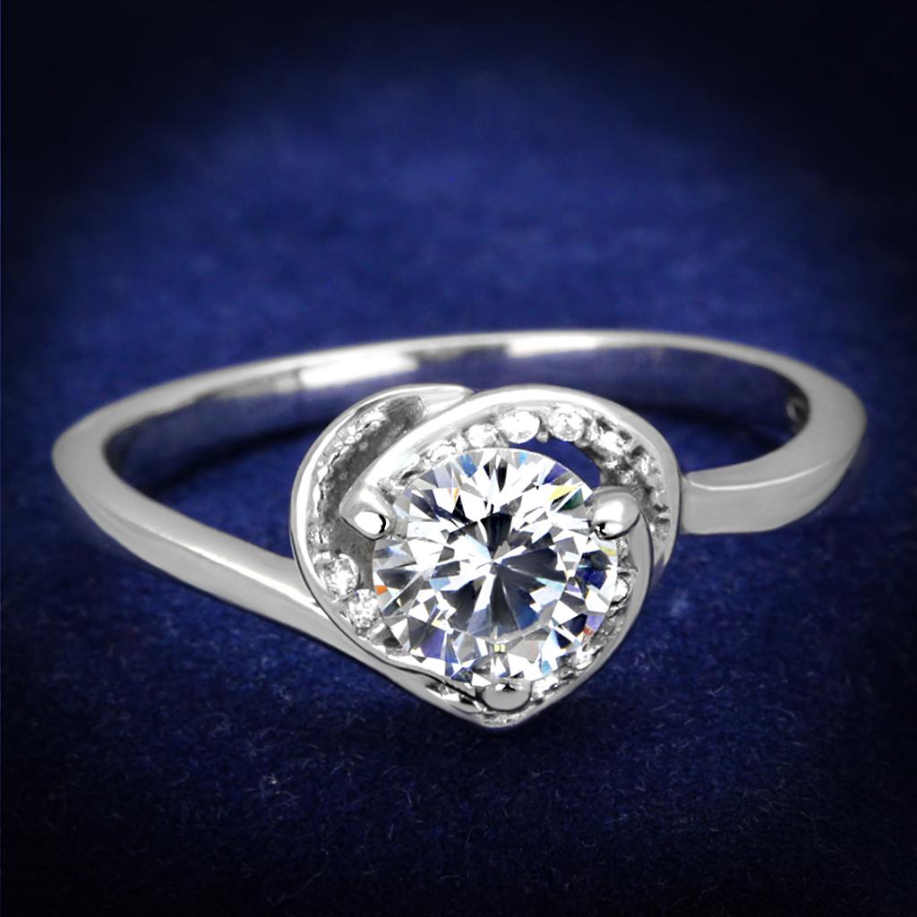 TS398 - Rhodium 925 Sterling Silver Ring with AAA Grade CZ in Clear