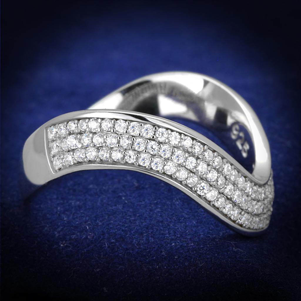 TS402 - Rhodium 925 Sterling Silver Ring with AAA Grade CZ in Clear