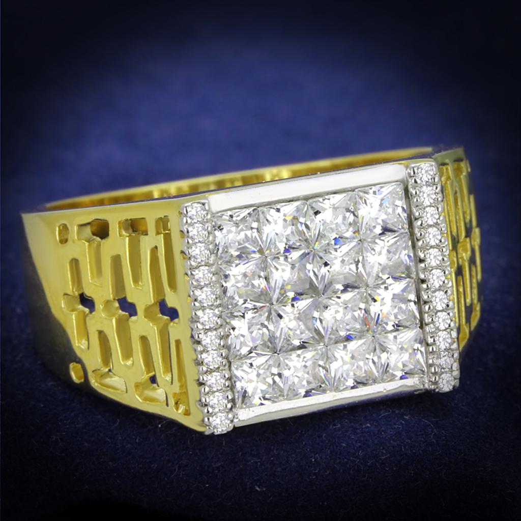 TS412 - Gold+Rhodium 925 Sterling Silver Ring with AAA Grade CZ in Clear