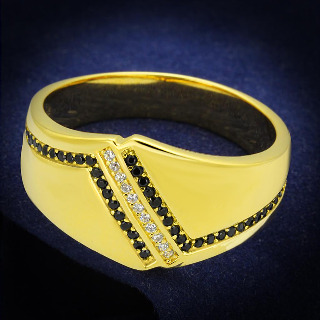 TS413 - Gold 925 Sterling Silver Ring with AAA Grade CZ in Black Diamond