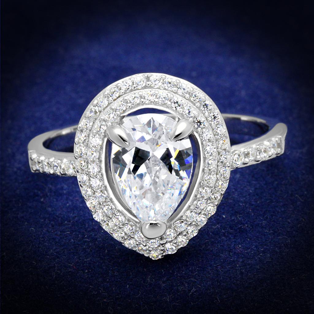 TS414 - Rhodium 925 Sterling Silver Ring with AAA Grade CZ in Clear