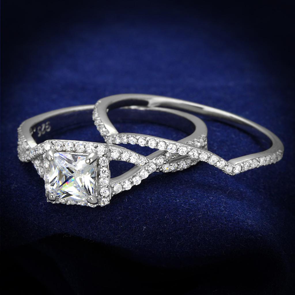 TS420 - Rhodium 925 Sterling Silver Ring with AAA Grade CZ in Clear
