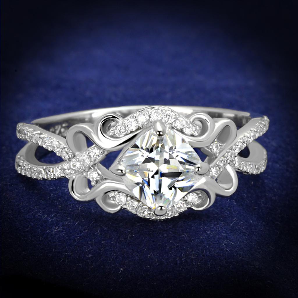 TS421 - Rhodium 925 Sterling Silver Ring with AAA Grade CZ in Clear