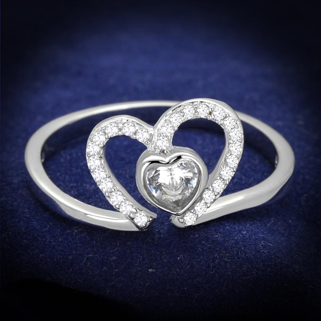 TS422 - Rhodium 925 Sterling Silver Ring with AAA Grade CZ in Clear