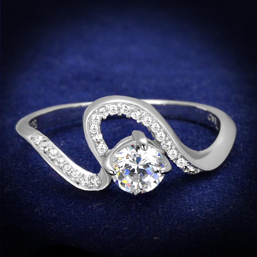 TS423 - Rhodium 925 Sterling Silver Ring with AAA Grade CZ in Clear