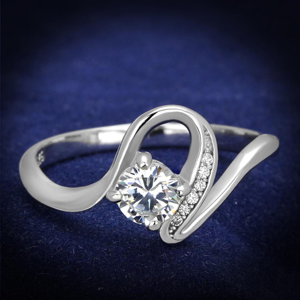 TS424 - Rhodium 925 Sterling Silver Ring with AAA Grade CZ in Clear