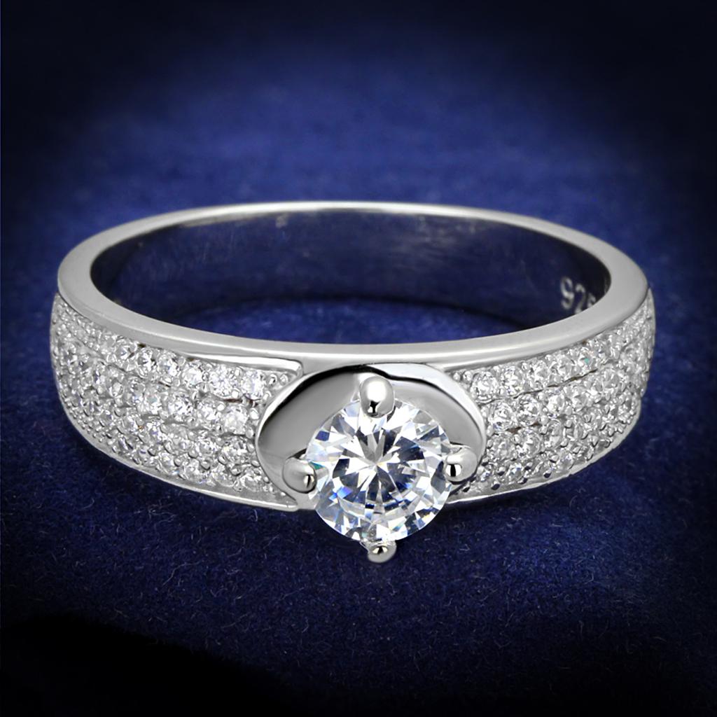 TS428 - Rhodium 925 Sterling Silver Ring with AAA Grade CZ in Clear