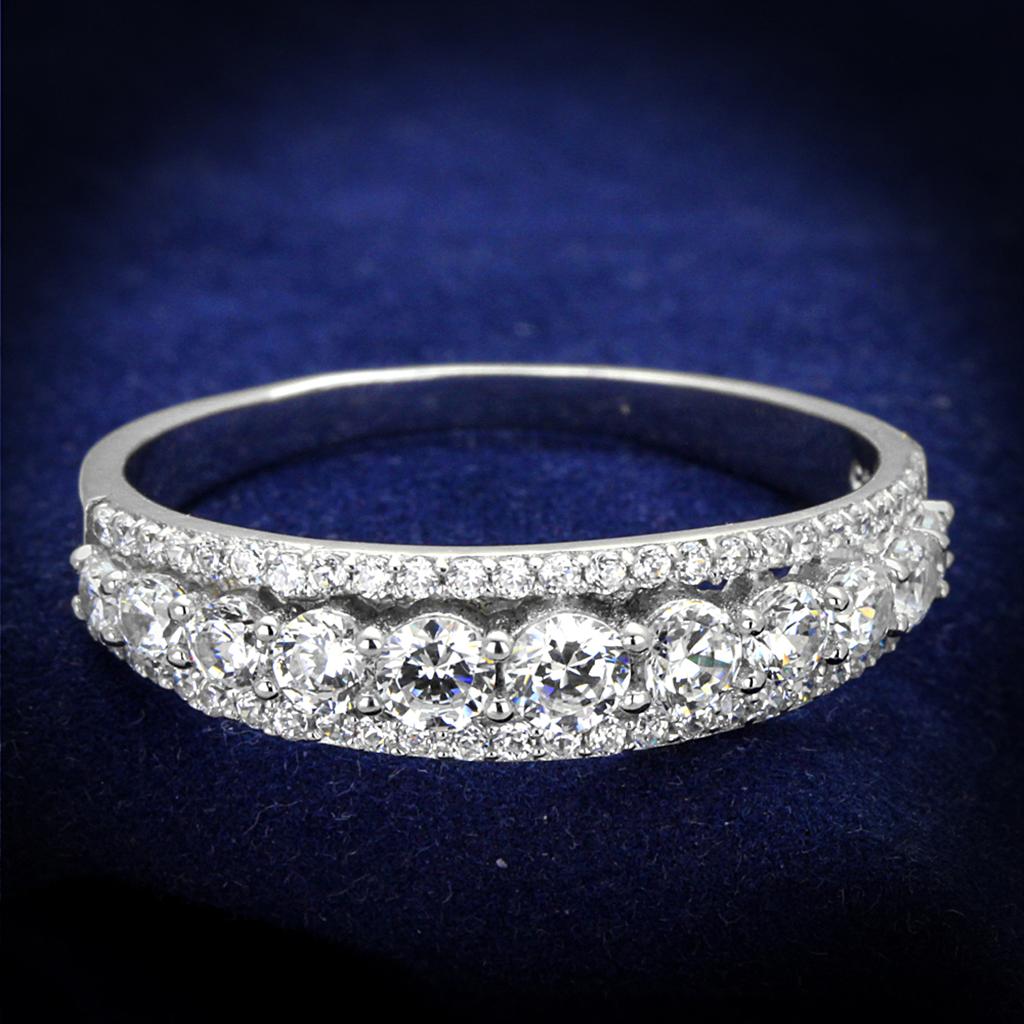TS429 - Rhodium 925 Sterling Silver Ring with AAA Grade CZ in Clear