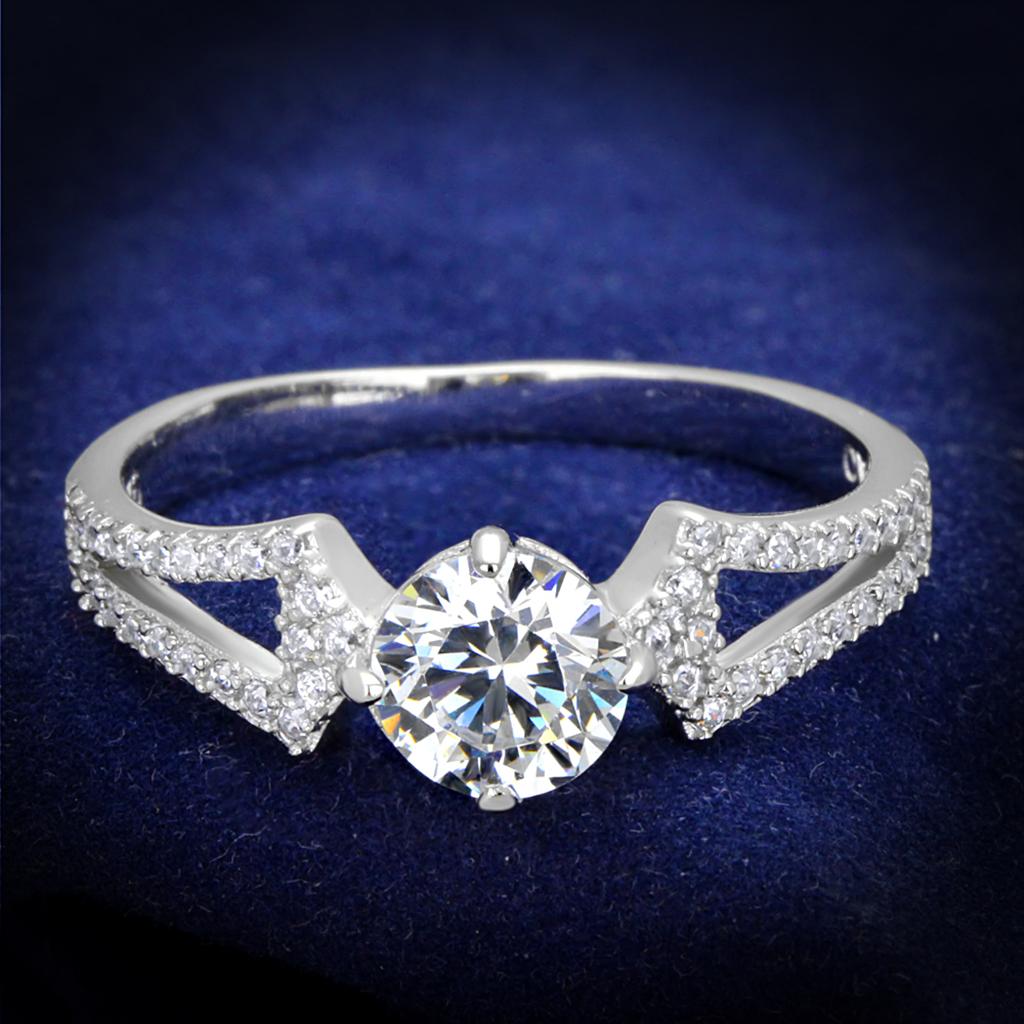 TS430 - Rhodium 925 Sterling Silver Ring with AAA Grade CZ in Clear