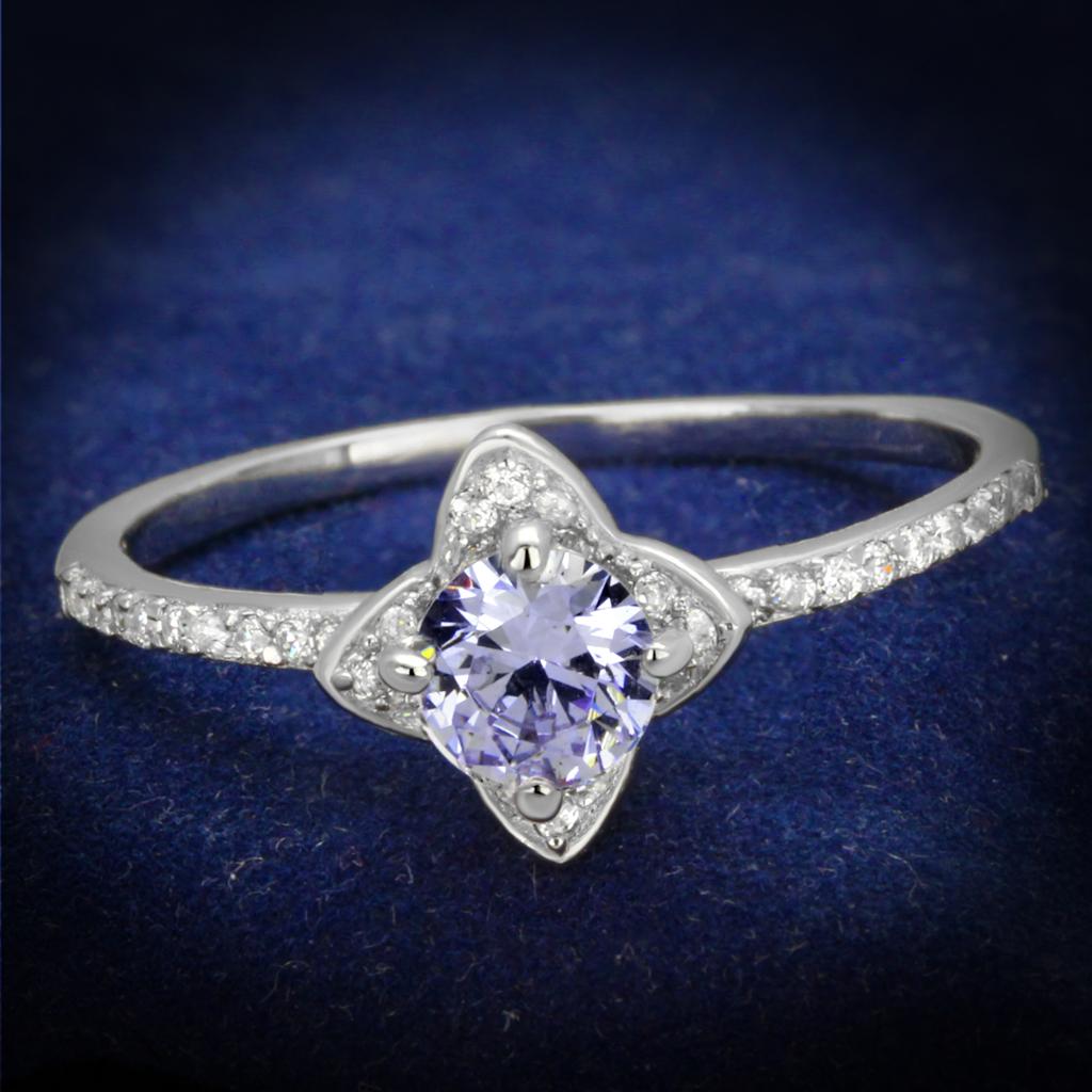 TS432 - Rhodium 925 Sterling Silver Ring with AAA Grade CZ in Light Amethyst