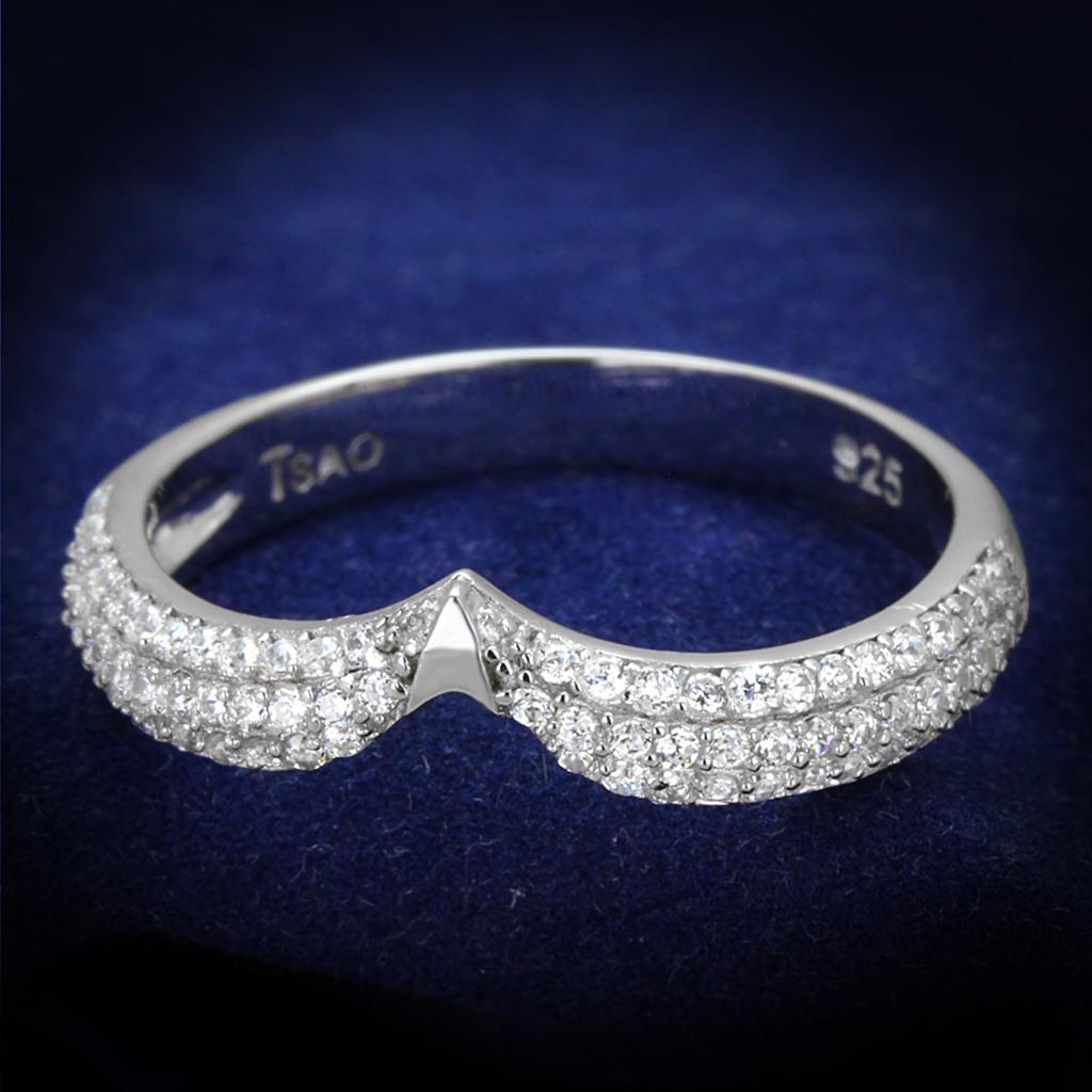 TS433 - Rhodium 925 Sterling Silver Ring with AAA Grade CZ in Clear