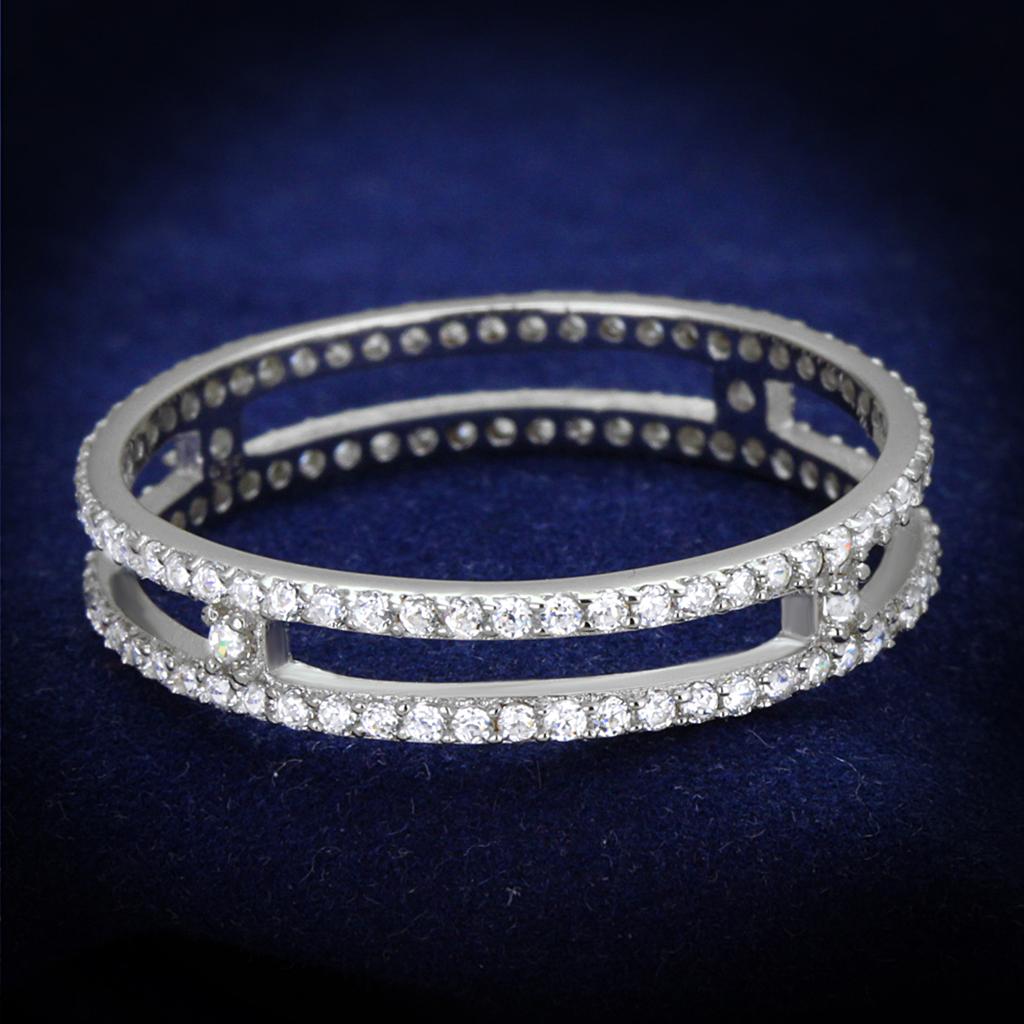 TS434 - Rhodium 925 Sterling Silver Ring with AAA Grade CZ in Clear
