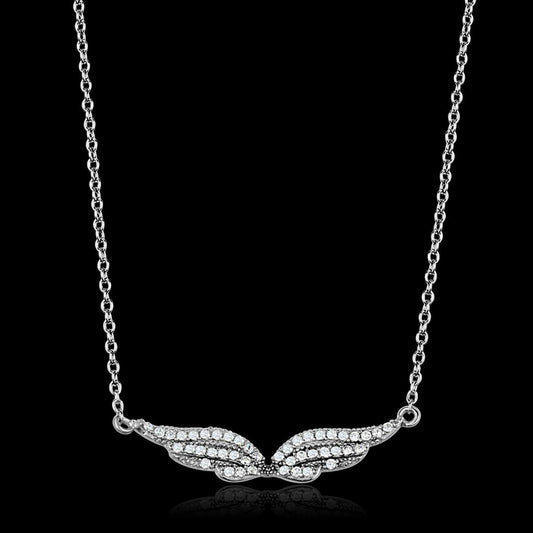 TS448 - Rhodium 925 Sterling Silver Chain Pendant with AAA Grade CZ in Clear