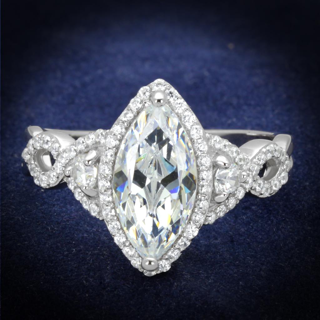 TS457 - Rhodium 925 Sterling Silver Ring with AAA Grade CZ in Clear