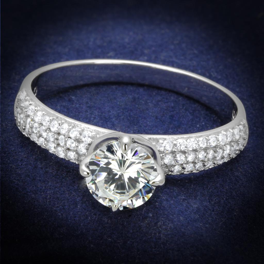 TS458 - Rhodium 925 Sterling Silver Ring with AAA Grade CZ in Clear