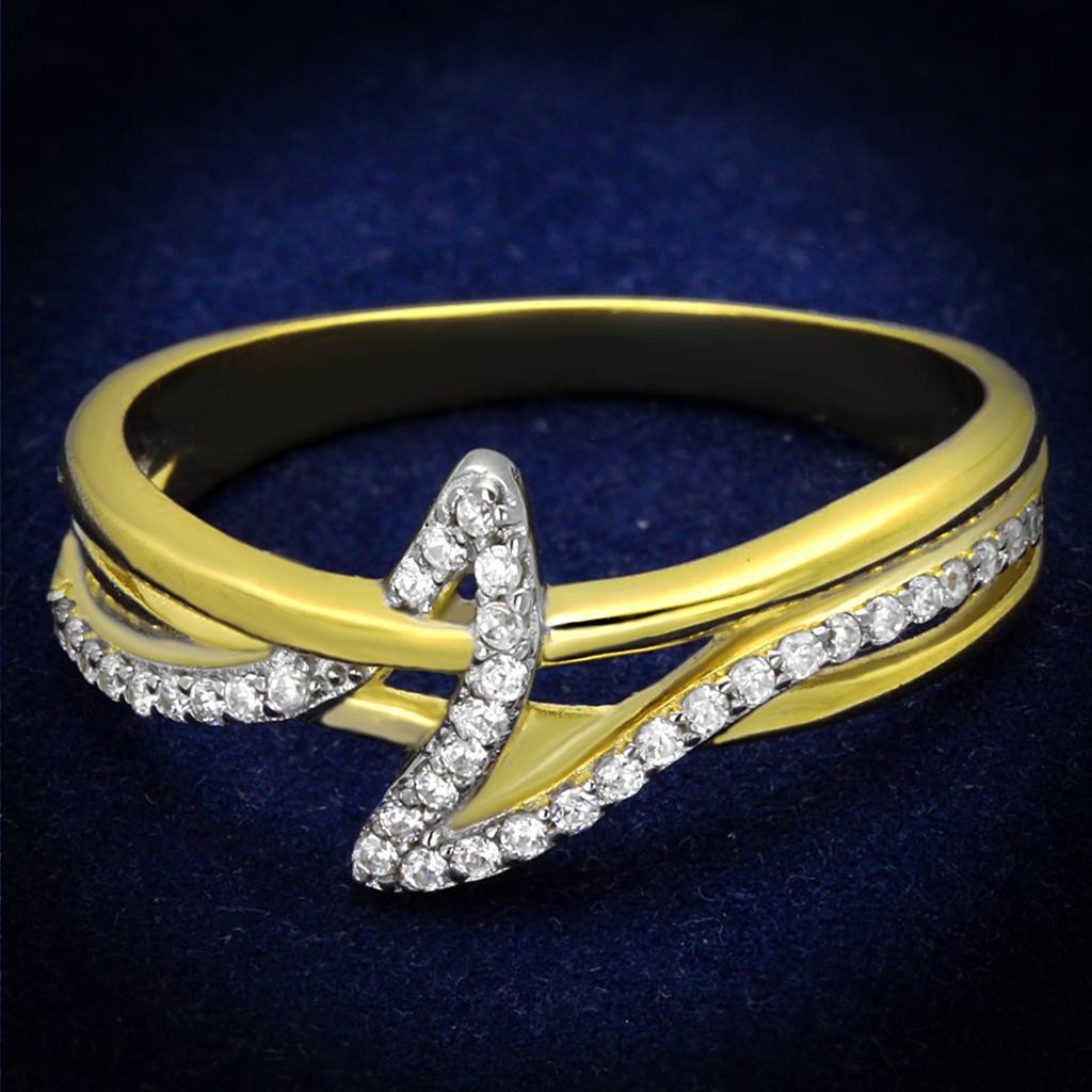TS461 - Gold+Rhodium 925 Sterling Silver Ring with AAA Grade CZ in Clear