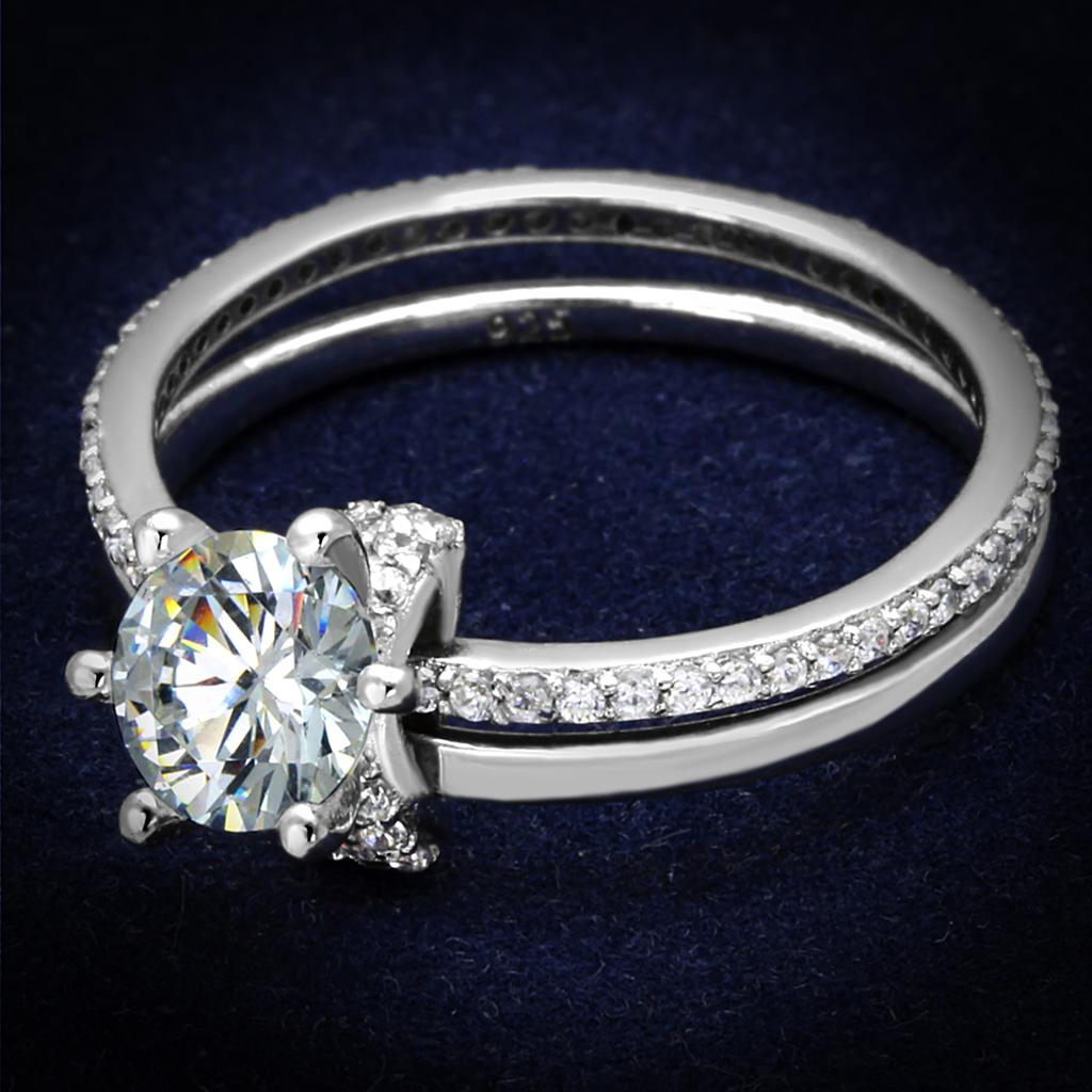 TS464 - Rhodium 925 Sterling Silver Ring with AAA Grade CZ in Clear
