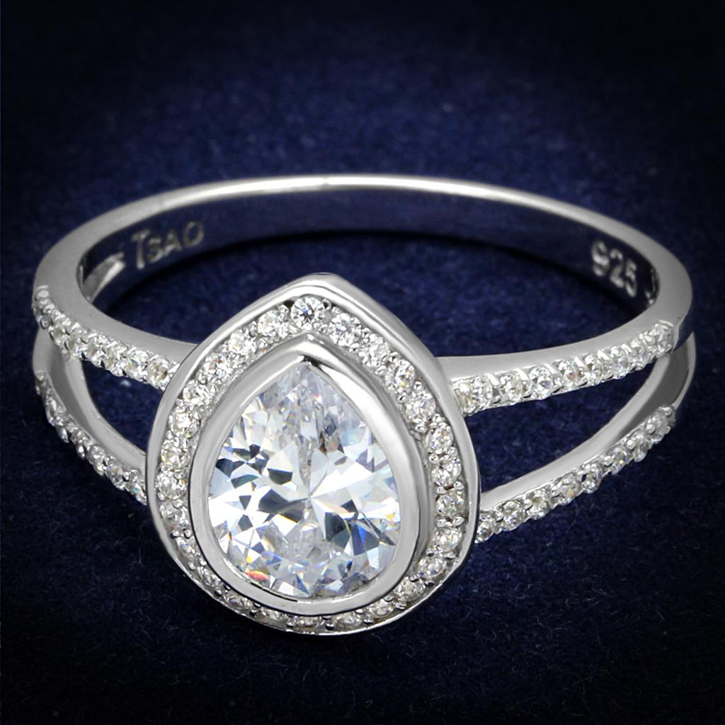 TS465 - Rhodium 925 Sterling Silver Ring with AAA Grade CZ in Clear