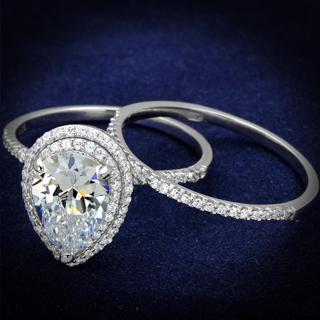 TS466 - Rhodium 925 Sterling Silver Ring with AAA Grade CZ in Clear