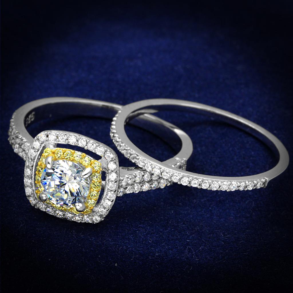 TS467 - Reverse Two-Tone 925 Sterling Silver Ring with AAA Grade CZ in Clear