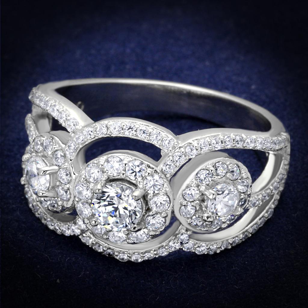 TS468 - Rhodium 925 Sterling Silver Ring with AAA Grade CZ in Clear
