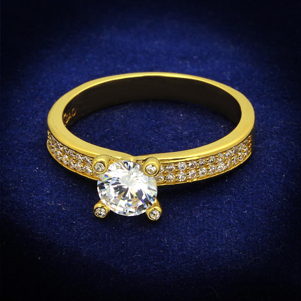 TS474 - Gold 925 Sterling Silver Ring with AAA Grade CZ in Clear