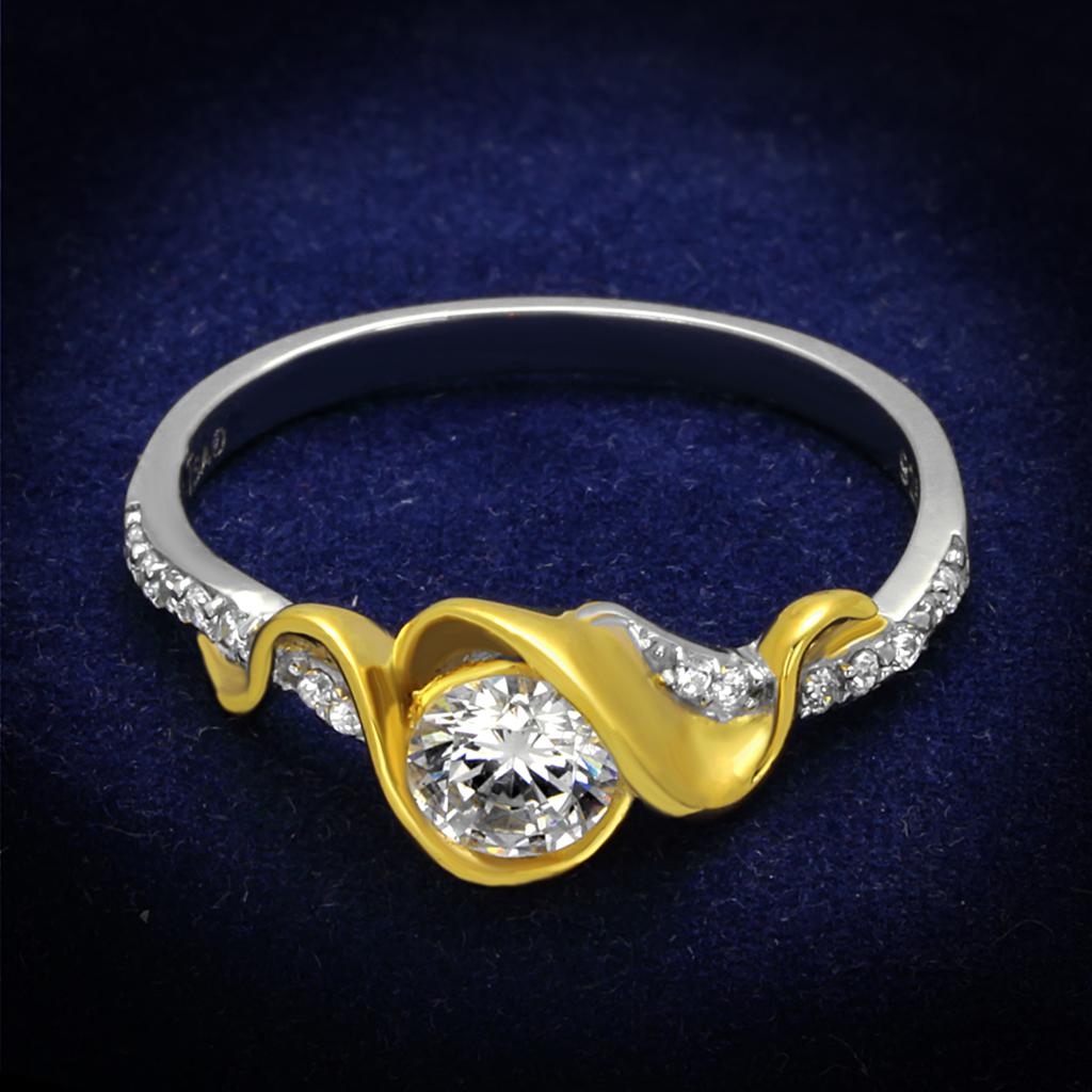 TS475 - Reverse Two-Tone 925 Sterling Silver Ring with AAA Grade CZ in Clear