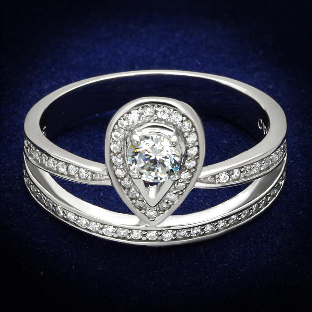TS476 - Rhodium 925 Sterling Silver Ring with AAA Grade CZ in Clear