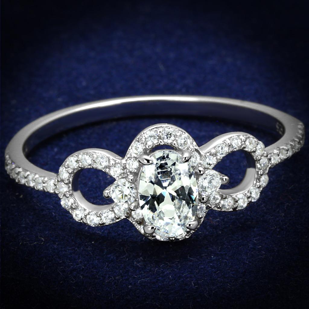 TS486 - Rhodium 925 Sterling Silver Ring with AAA Grade CZ in Clear