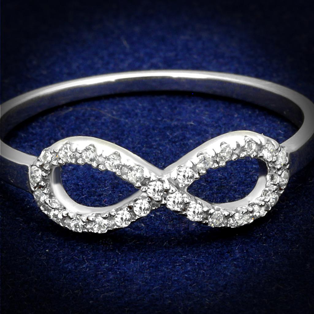 TS487 - Rhodium 925 Sterling Silver Ring with AAA Grade CZ in Clear
