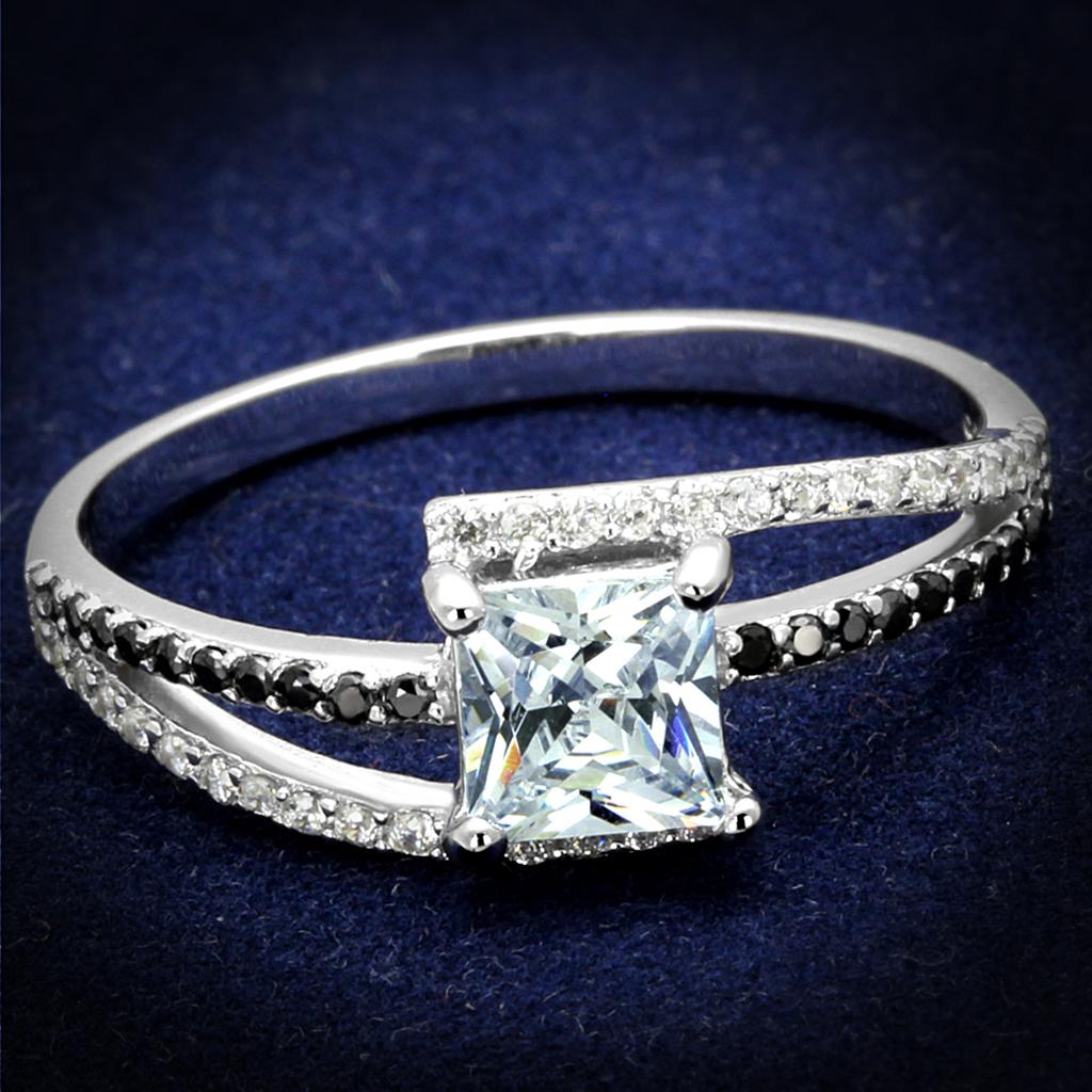 TS488 - Rhodium 925 Sterling Silver Ring with AAA Grade CZ in Clear