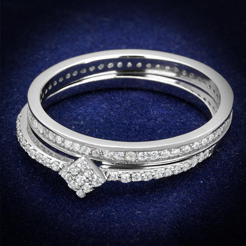 TS498 - Rhodium 925 Sterling Silver Ring with AAA Grade CZ in Clear