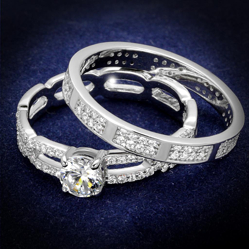 TS499 - Rhodium 925 Sterling Silver Ring with AAA Grade CZ in Clear