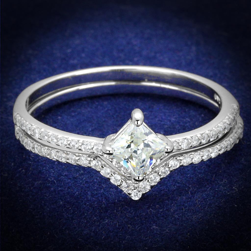 TS504 - Rhodium 925 Sterling Silver Ring with AAA Grade CZ in Clear